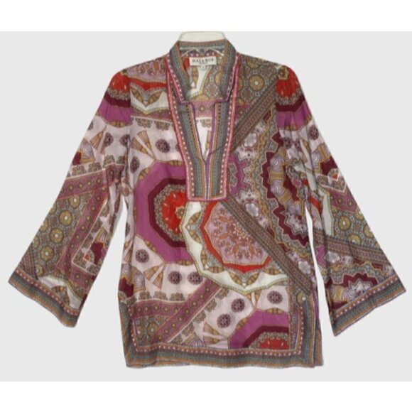 HALE BOB Joanna Voile Fuchsia Beaded Long Flared Sleeve Tunic Top Blouse - Picture 3 of 12